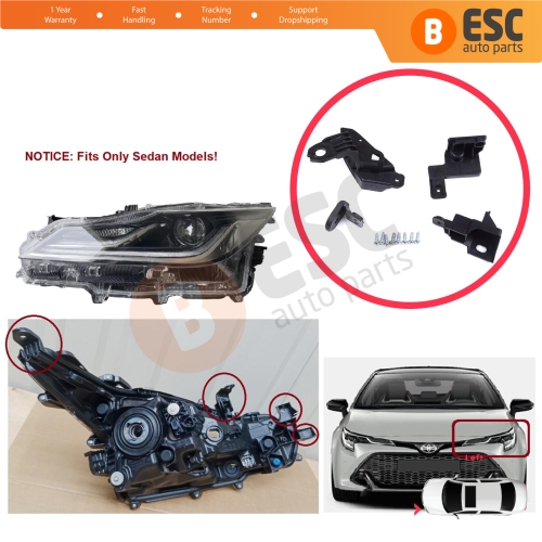 Headlight Holder Mount Repair Bracket Tab Set Left Side for Toyota Corolla MK12 E21 2019-On Sedan 81150-02T51