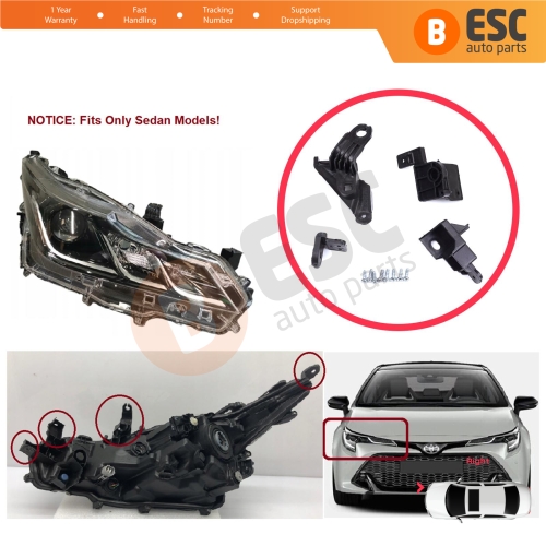Headlight Holder Mount Repair Bracket Tab Set Right Side for Toyota Corolla MK12 E21 Sedan 2019-On 81110-02T51