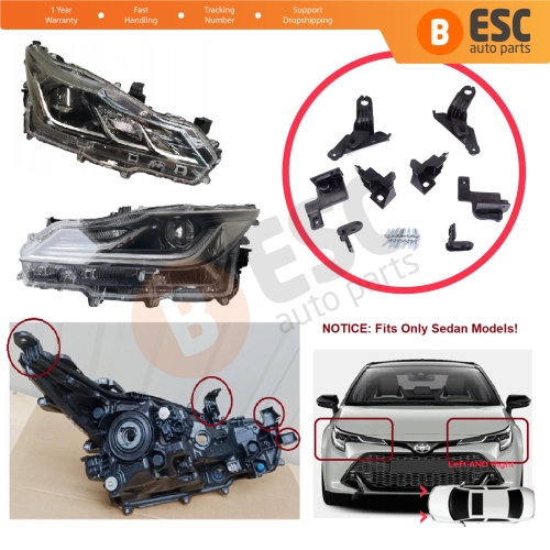 Headlight Holder Mount Repair Bracket Tab Set Right Left Side for Toyota Corolla MK12 E21 Sedan 2019-On 81150-02T51 81110-02T51