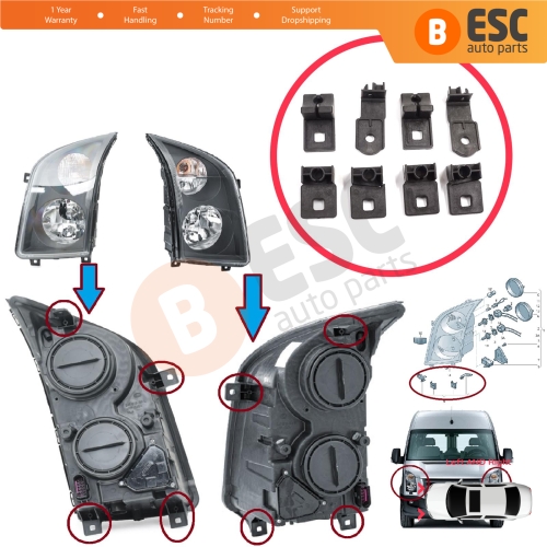 Headlight Holder Mount Repair Bracket Tab Set Left Right Side for VW Crafter MK1 2E 2F 2006-2017 2E0998225 2E0998226