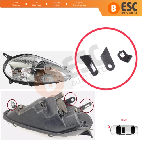 Right Side Headlight Holder Mount Repair Bracket Tab Set for Fiat Abarth Grande Punto MK3 199 2005-2013 89101373DX
