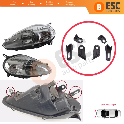 Headlight Holder Mount Repair Bracket Tab Left Right Side Set for Fiat Abarth Grande Punto MK3 199 2005-2013 89101372SX 89101373DX