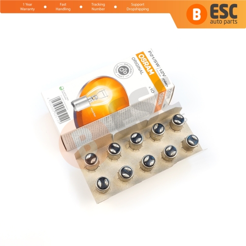 10-Piece Pack OSRAM 7528 21/5 W 12 V BAY15d ORIGINAL Series Bulbs with Metal Base
