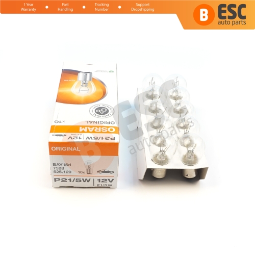 10-Piece Pack OSRAM 7528 21/5 W 12 V BAY15d ORIGINAL Series Bulbs with Metal Base