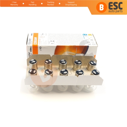 10-Piece Pack OSRAM 7528 21/5 W 12 V BAY15d ORIGINAL Series Bulbs with Metal Base
