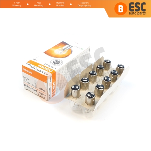 10-Piece Pack OSRAM 7528 21/5 W 12 V BAY15d ORIGINAL Series Bulbs with Metal Base