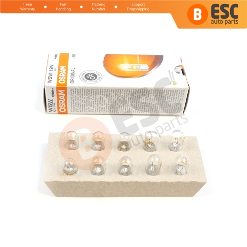10-Piece Pack OSRAM 2825 W5W 12V ORIGINAL Series Clear Bulbs