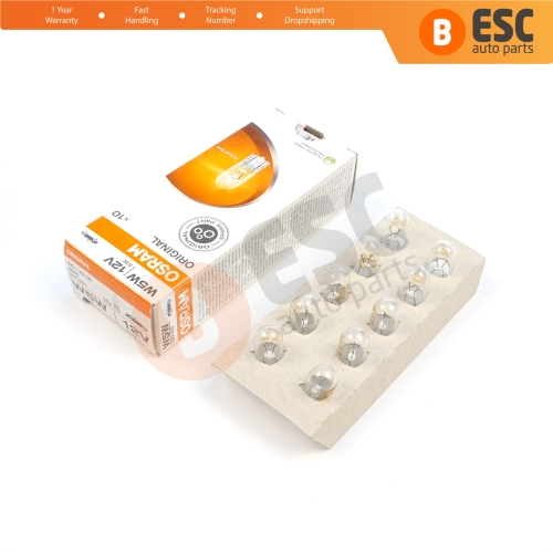 10-Piece Pack OSRAM 2825 W5W 12V ORIGINAL Series Clear Bulbs