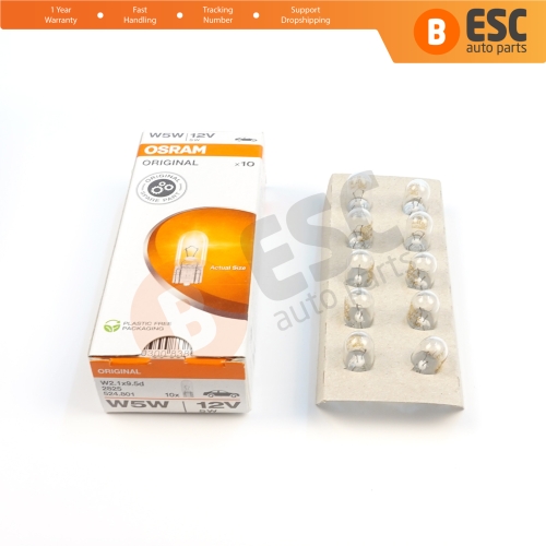 10-Piece Pack OSRAM 2825 W5W 12V ORIGINAL Series Clear Bulbs