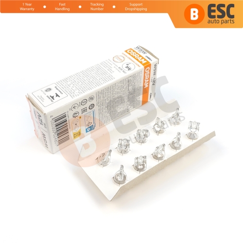 10-Piece Pack OSRAM 2825 W5W 12V ORIGINAL Series Clear Bulbs