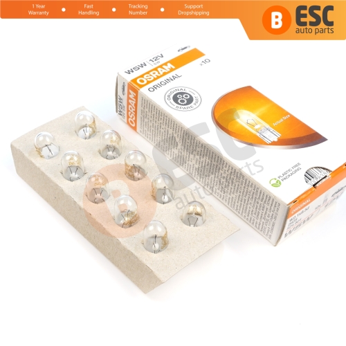 10-Piece Pack OSRAM 2825 W5W 12V ORIGINAL Series Clear Bulbs