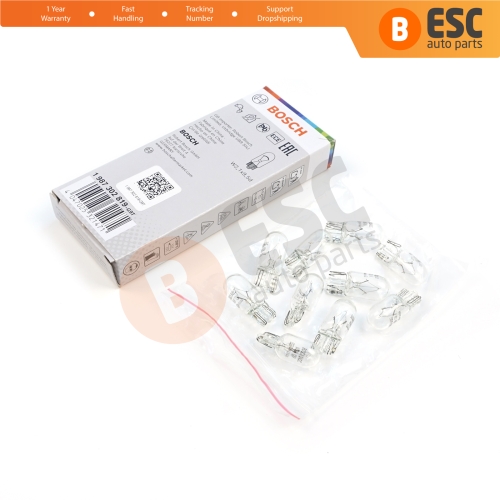 10-Piece Pack BOSCH 1987302819 Basic Eco Series W5W 12V 5W 501 Clear Bulbs