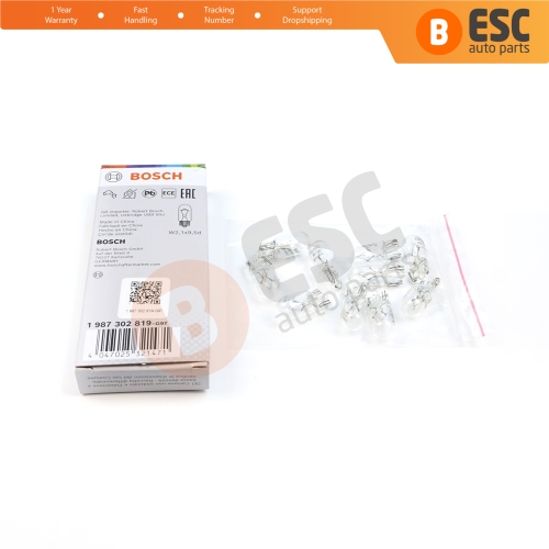 10-Piece Pack BOSCH 1987302819 Basic Eco Series W5W 12V 5W 501 Clear Bulbs