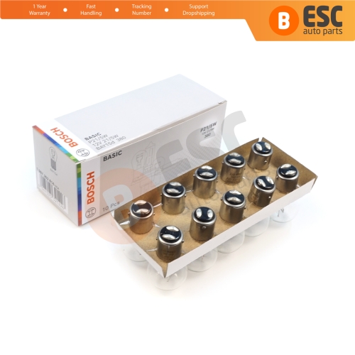 10-Piece Pack BOSCH 1 987 302 814 P21/5 W 12 V BAY15d 380 Basic Series Bulbs with Metal Base