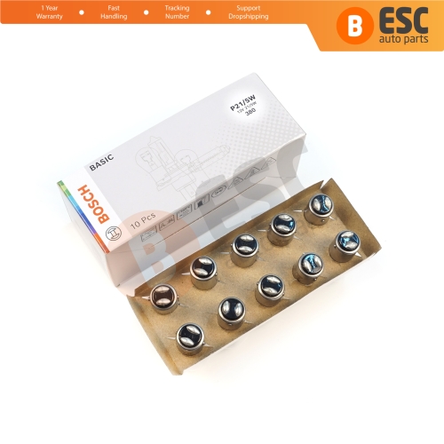 10-Piece Pack BOSCH 1 987 302 814 P21/5 W 12 V BAY15d 380 Basic Series Bulbs with Metal Base