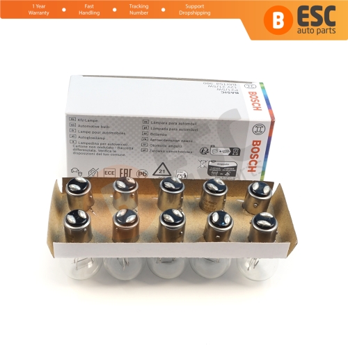 10-Piece Pack BOSCH 1 987 302 814 P21/5 W 12 V BAY15d 380 Basic Series Bulbs with Metal Base