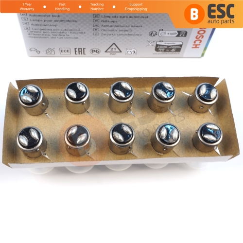 10-Piece Pack BOSCH 1 987 302 814 P21/5 W 12 V BAY15d 380 Basic Series Bulbs with Metal Base