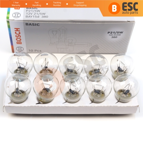 10-Piece Pack BOSCH 1 987 302 814 P21/5 W 12 V BAY15d 380 Basic Series Bulbs with Metal Base