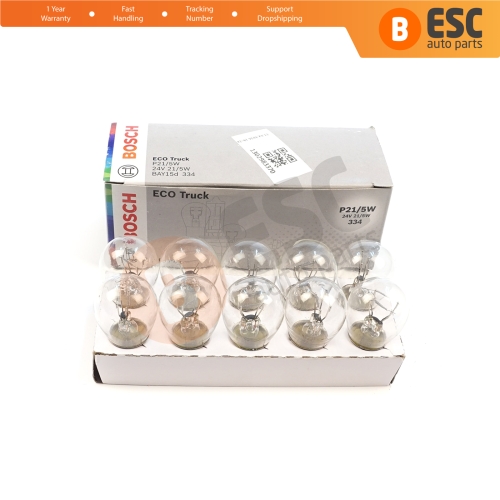 10-Piece Pack BOSCH 1 987 302 867 21/5 W 24 V BAY15d 334 Eco Truck Series Bulbs with Metal Base