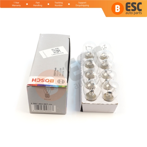 10-Piece Pack BOSCH 1 987 302 867 21/5 W 24 V BAY15d 334 Eco Truck Series Bulbs with Metal Base