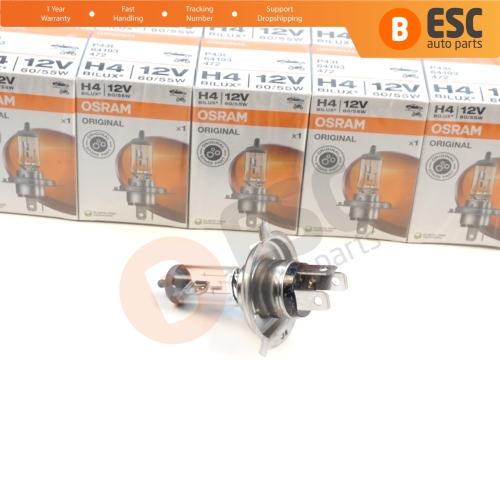 10 Pieces OSRAM ORIGINAL 64193 12V 60/55W H4 P43t Halogen Bulb for Headlight Low-Beam High-Beam Fog Lamp