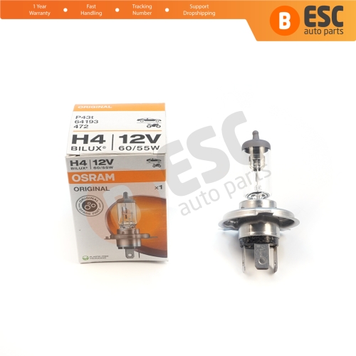 1 Piece OSRAM ORIGINAL 64193 12V 60/55W H4 P43t Halogen Bulb for Headlight Low-Beam High-Beam Fog Lamp