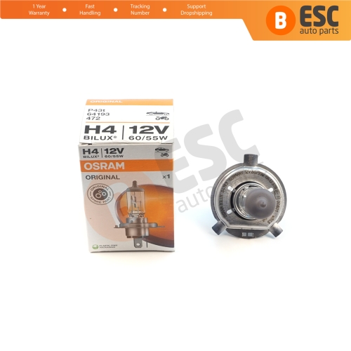 1 Piece OSRAM ORIGINAL 64193 12V 60/55W H4 P43t Halogen Bulb for Headlight Low-Beam High-Beam Fog Lamp
