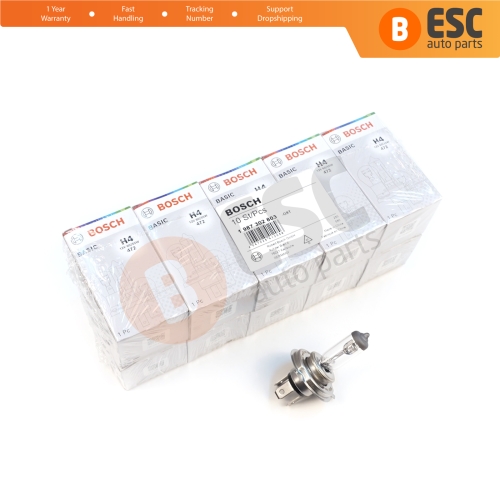 10 Pieces BOSCH BASIC 1 987 302 803 12V 60/55W H4 Halogen Bulb for Headlight Low-Beam High-Beam Fog Lamp