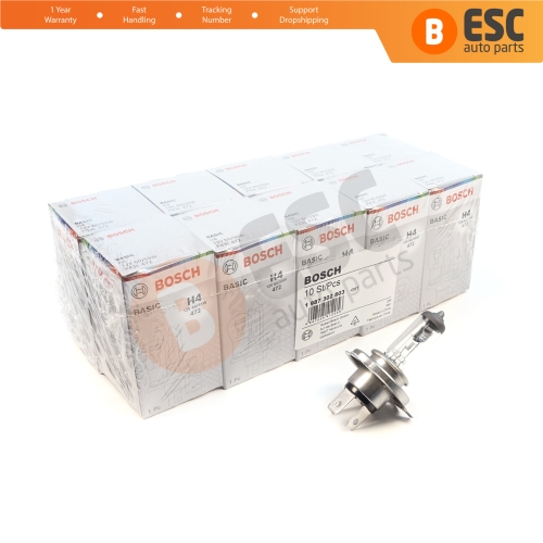 10 Pieces BOSCH BASIC 1 987 302 803 12V 60/55W H4 Halogen Bulb for Headlight Low-Beam High-Beam Fog Lamp