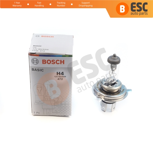 1 Piece BOSCH BASIC 1 987 302 803 12V 60/55W H4 Halogen Bulb for Headlight Low-Beam High-Beam Fog Lamp