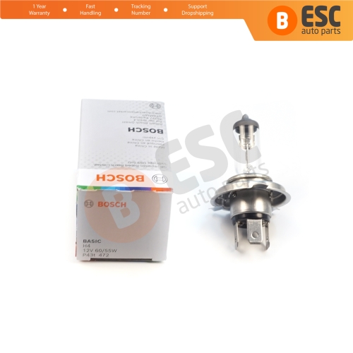 1 Piece BOSCH BASIC 1 987 302 803 12V 60/55W H4 Halogen Bulb for Headlight Low-Beam High-Beam Fog Lamp