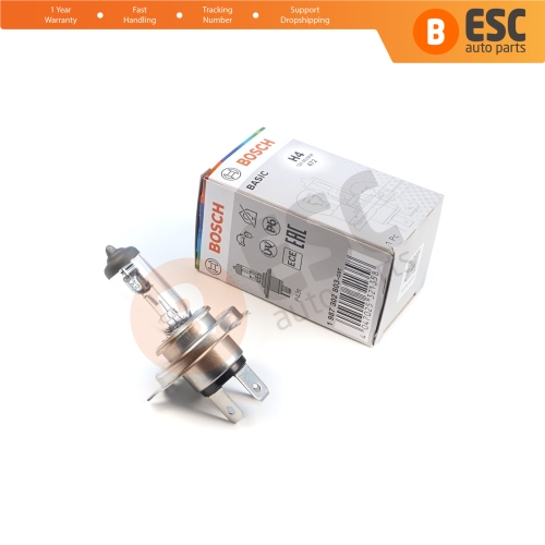 1 Piece BOSCH BASIC 1 987 302 803 12V 60/55W H4 Halogen Bulb for Headlight Low-Beam High-Beam Fog Lamp