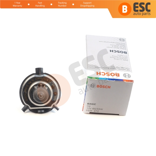 1 Piece BOSCH BASIC 1 987 302 803 12V 60/55W H4 Halogen Bulb for Headlight Low-Beam High-Beam Fog Lamp