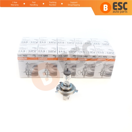 10 Pieces OSRAM CLASSIC 64193CLC 12V 60/55W H4 P43t Halogen Bulb for Headlight Low-Beam High-Beam Fog Lamp
