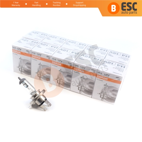 10 Pieces OSRAM CLASSIC 64193CLC 12V 60/55W H4 P43t Halogen Bulb for Headlight Low-Beam High-Beam Fog Lamp