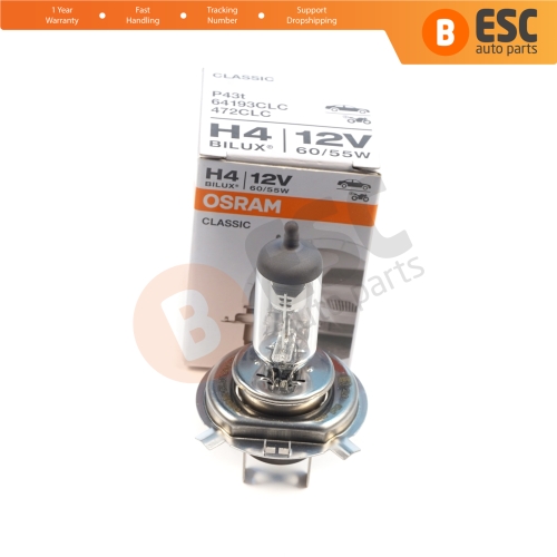 1 Piece OSRAM CLASSIC 64193CLC 12V 60/55W H4 P43t Halogen Bulb for Headlight Low-Beam High-Beam Fog Lamp
