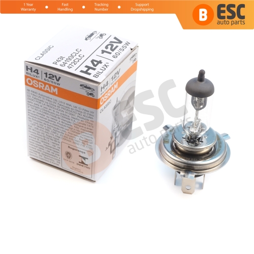 1 Piece OSRAM CLASSIC 64193CLC 12V 60/55W H4 P43t Halogen Bulb for Headlight Low-Beam High-Beam Fog Lamp