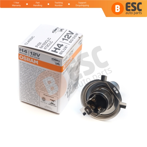 1 Piece OSRAM CLASSIC 64193CLC 12V 60/55W H4 P43t Halogen Bulb for Headlight Low-Beam High-Beam Fog Lamp