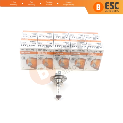 10 Pieces OSRAM ORIGINAL 64210 H7 12V 55W PX26d Halogen Bulb for Headlight Low-Beam High-Beam Fog Lamp