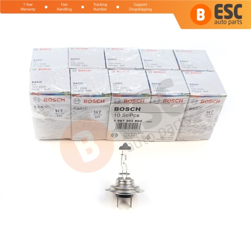 10 Pieces BOSCH BASIC 1 987 302 804 H7 12V 55W PX26d Halogen Bulb for Headlight Low-Beam High-Beam Fog Lamp