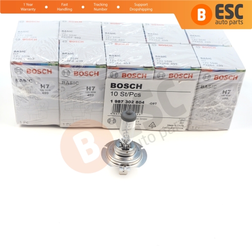 10 Pieces BOSCH BASIC 1 987 302 804 H7 12V 55W PX26d Halogen Bulb for Headlight Low-Beam High-Beam Fog Lamp