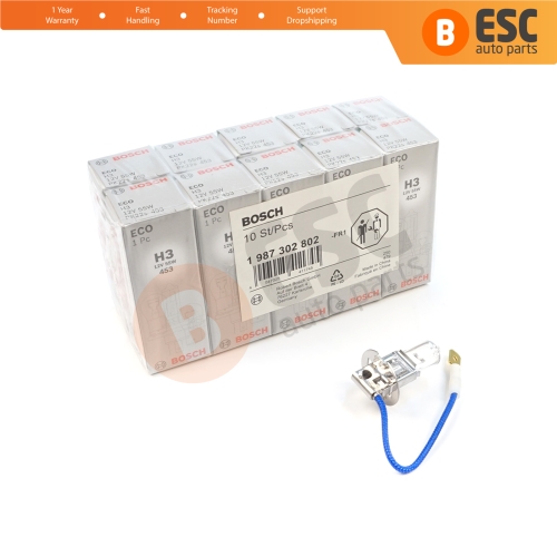 10 Pieces BOSCH ECO 1 987 302 802 H3 12V 55W PK22s H3 Halogen Bulb for Fog Trailer Off-Road Headlight Lamp