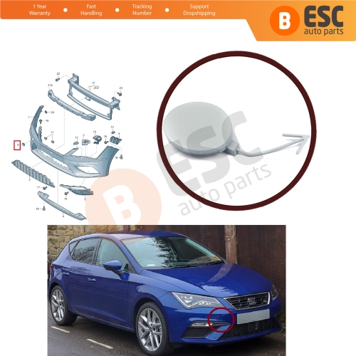 Front Bumper Tow Eye Hook Cover Cap 5F0807241C for Seat Leon 2017-2020