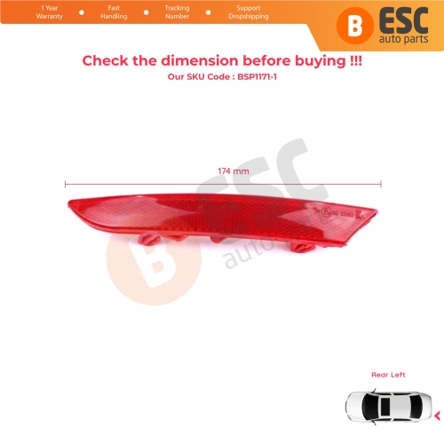 Rear Left Side Bumper Reflex Reflector for Renault Clio MK5 BF B7 2019-On 265651206R