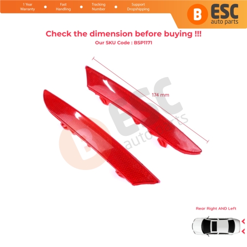 Rear Right Left Side Bumper Reflex Reflector for Renault Clio MK5 BF B7 2019-On 265602442R 265651206R