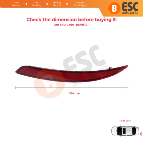 Rear Left Side Bumper Reflex Reflector for Fiat Tipo MK2 356 357 Egea 2015-On 4-Door Sedan 51998151