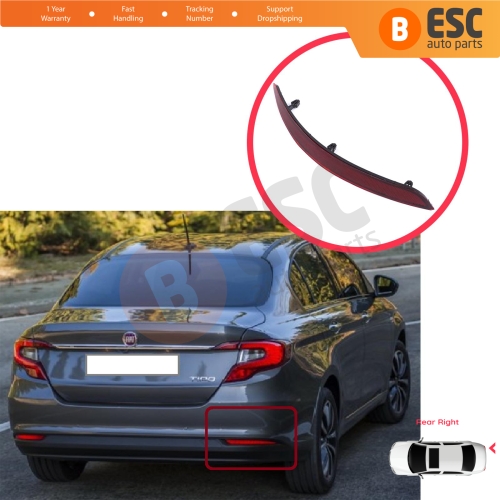 Rear Right Side Bumper Reflex Reflector for Fiat Tipo MK2 356 357 Egea 2015-On 4-Door Sedan 51998149