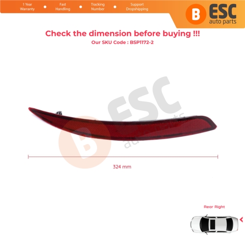Rear Right Side Bumper Reflex Reflector for Fiat Tipo MK2 356 357 Egea 2015-On 4-Door Sedan 51998149