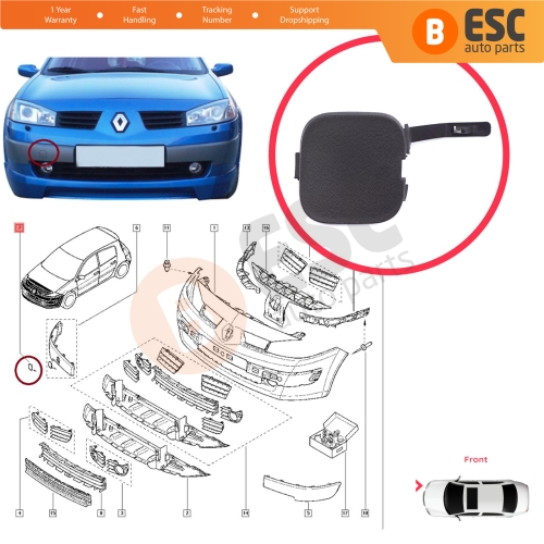 Front Bumper Tow Eye Hook Cover Cap for Renault Megane MK2  2002-2008 3/4/5 Door 7700474483