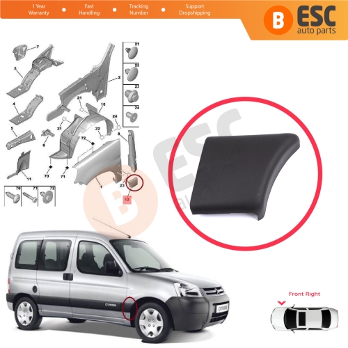 Front Right Fender Trim Molding for Citroen Berlingo MK1 M49 M59 1996-2008 8544.J8